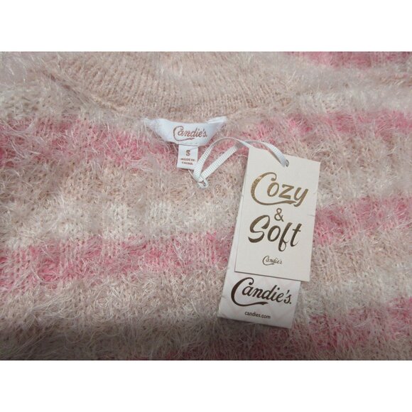 Candie's cozy and soft  pink striped fuzzy mock neck sweater - Picture 7 of 12